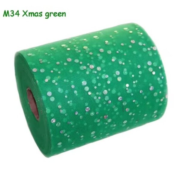 Sequin Dot Tulle - 6" x 100 FT - XMAS GREEN - Picture 1 of 1